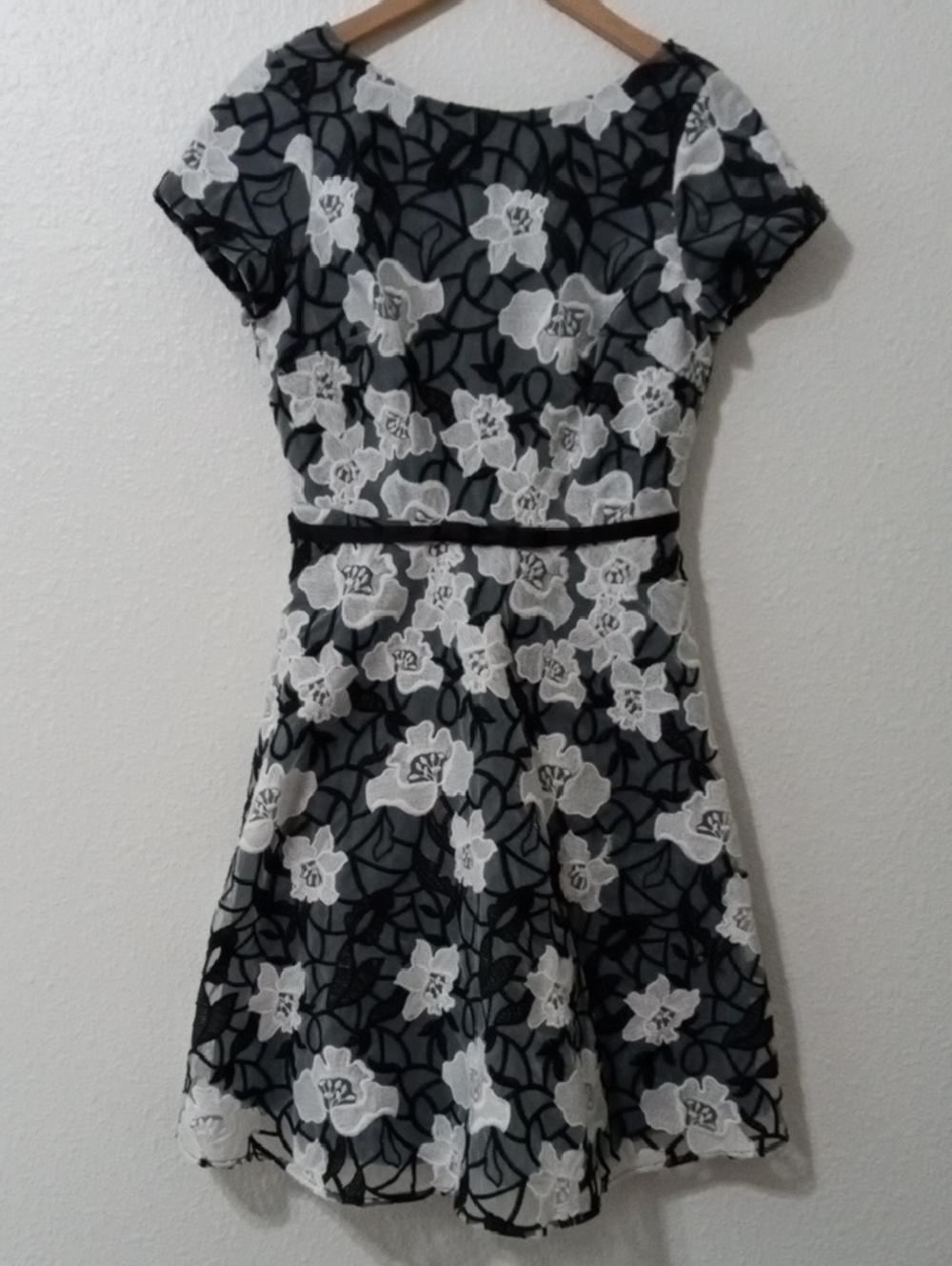 ERIN by Erin Fetherston Black and White Floral Lace Fit-and-Flare Dress